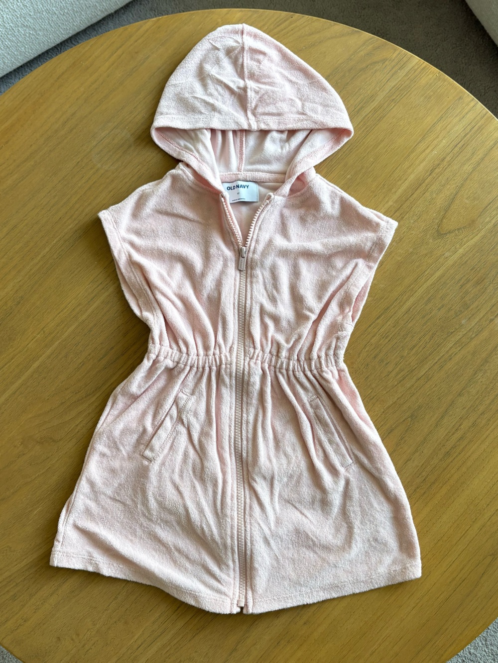 Old Navy Hooded Zip Terry Coverup Dress in Pale Pink